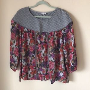 Anthropologie Floral/Gray Top XL
